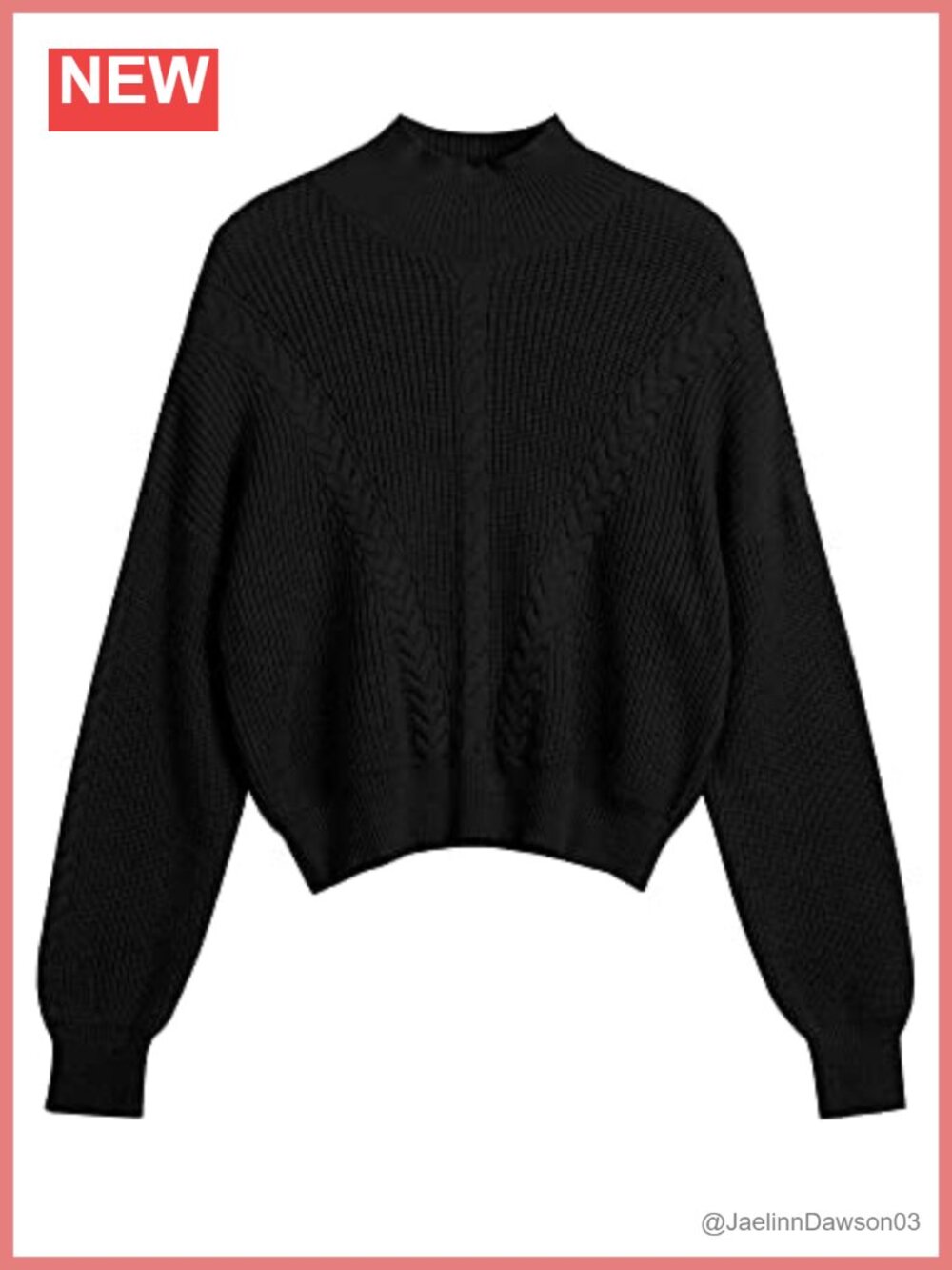 Cable Knit Cropped Sweater Lantern Sleeve Mock Neck Pullover